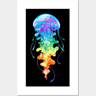 Glowing Rainbow Jellyfish Posters and Art